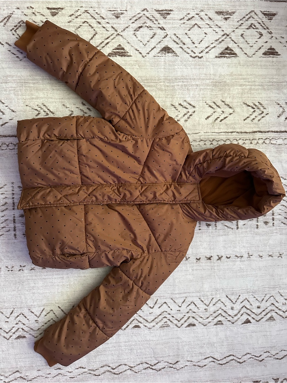 GAP Brown Hooded Dot-Print Puffer Jacket
